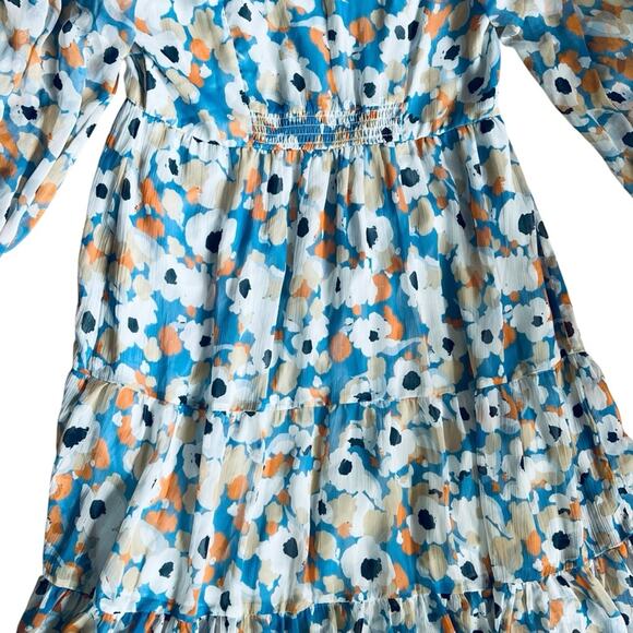 Joie Women’s Sz M Blue Floral Printed Maxi Dress Limited Edition Chiffon V-Neck - Picture 12 of 14